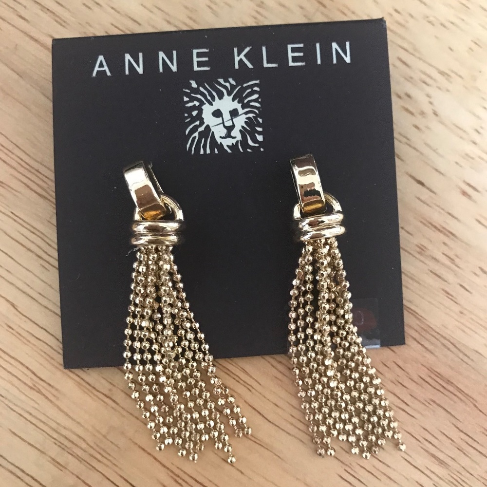 Anne Klein Drop Tassel Gold Tone Earrings New